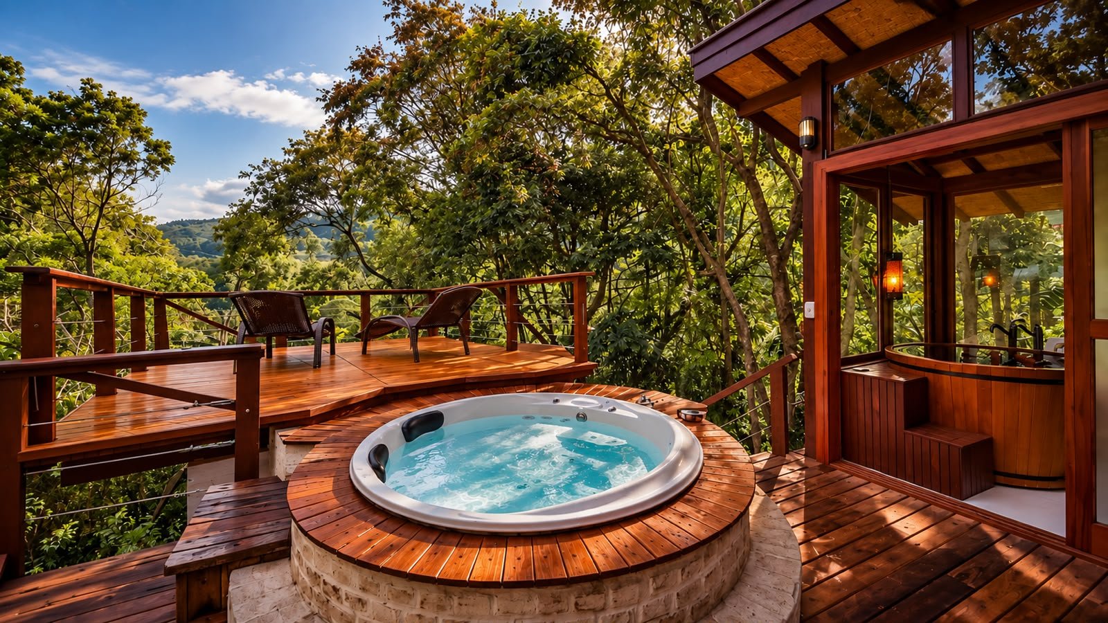 Hidromassagem externa com vista para a natureza na Pousada Solar d’Araucária